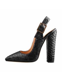 Slingback Pointed Toe Fish Scale Chunky Heel Pumps