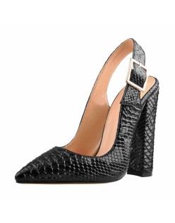 Slingback Pointed Toe Fish Scale Chunky Heel Pumps