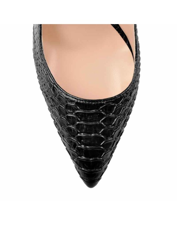 Slingback Pointed Toe Fish Scale Chunky Heel Pumps