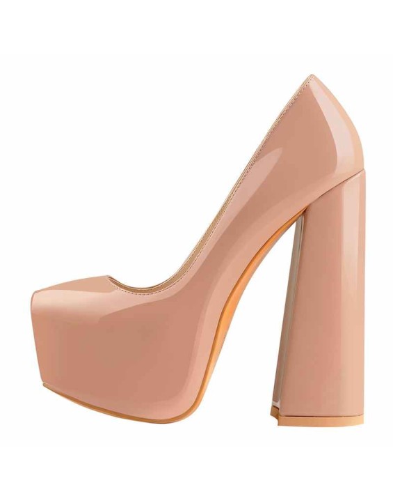 Baby Pink Platform Pointed Toe Chunky Square High Heels Pumps