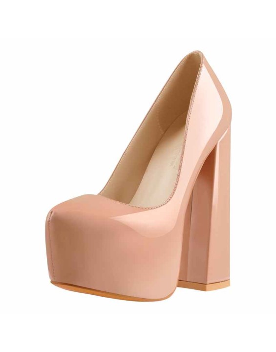 Baby Pink Platform Pointed Toe Chunky Square High Heels Pumps