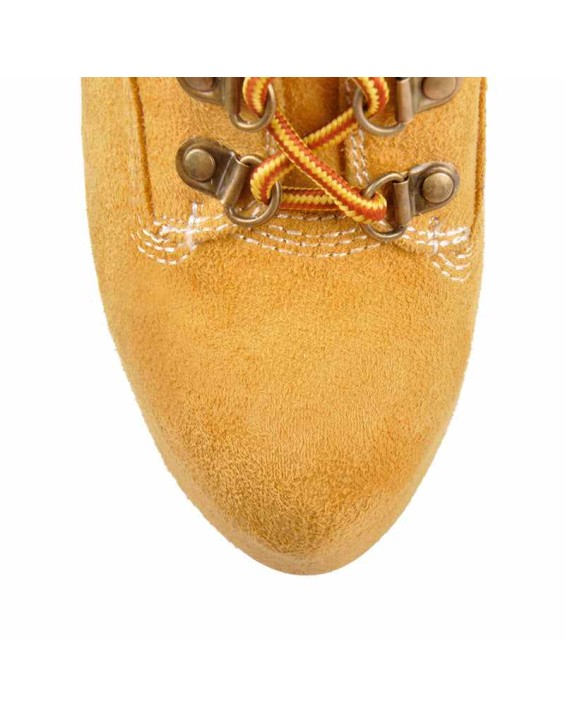Yellow Platform Round Toe Lace-up Suede Ankle Boots