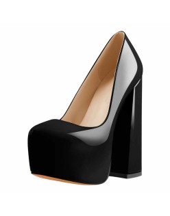 Platform Pointed Toe Chunky Square High Heels Pumps
