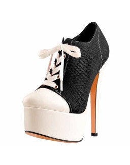 Black Canvas Low Top Sneaker Platform Lace Up High Heel Ankle Boots