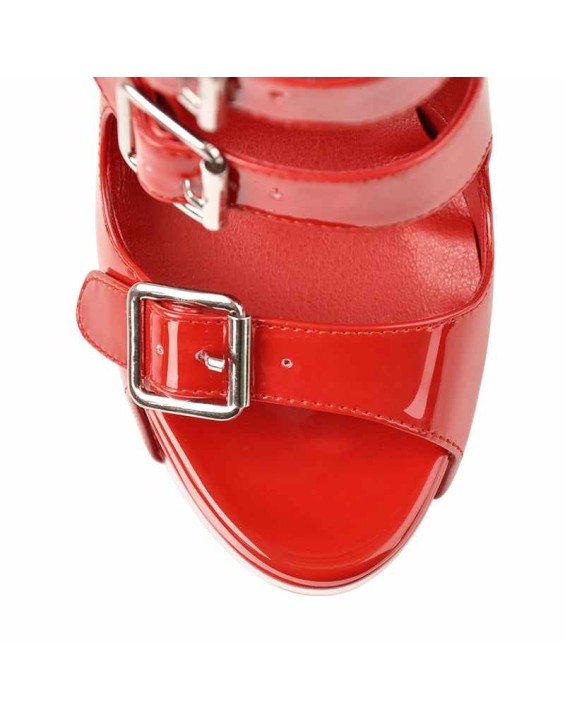 Patent Leather Platform Open Toe Five Buckle Strap Chunky Heels Ankle Sandals Boots