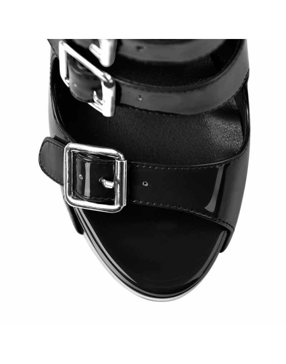 Patent Leather Platform Open Toe Five Buckle Strap Chunky Heels Ankle Sandals Boots