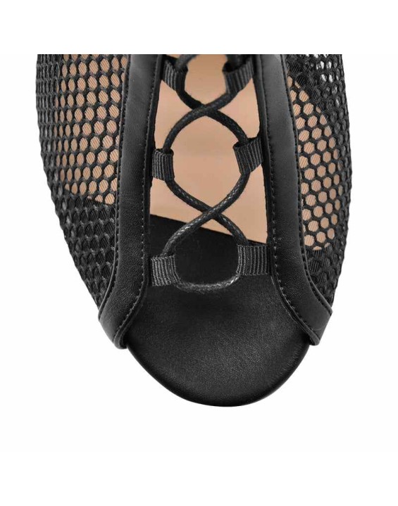 Chunky Heel Peep Toe Lace Up Mesh Ankle Booties Sandals