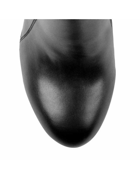 Round Toe Black Matte Leather Platform Chunky High Heel Ankle Boots