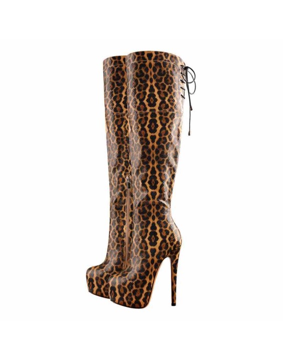 Leopard Snake Scale Round Toe Platform High Heels Over The Knee Boots