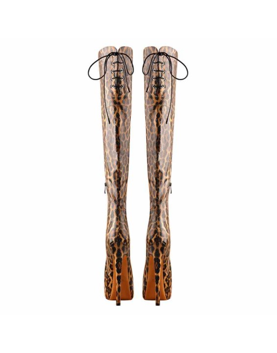 Leopard Snake Scale Round Toe Platform High Heels Over The Knee Boots