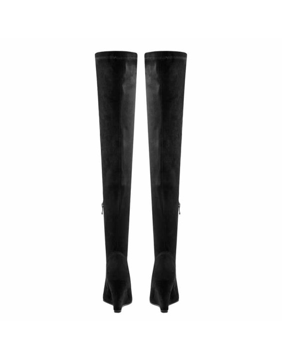Black Suede Pointy Toe Wedge Heel Knee High Boots