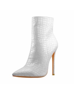 Silver Stone Pattern Pointed Toe High Heels Ankle Booties