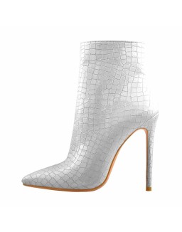 Silver Stone Pattern Pointed Toe High Heels Ankle Booties