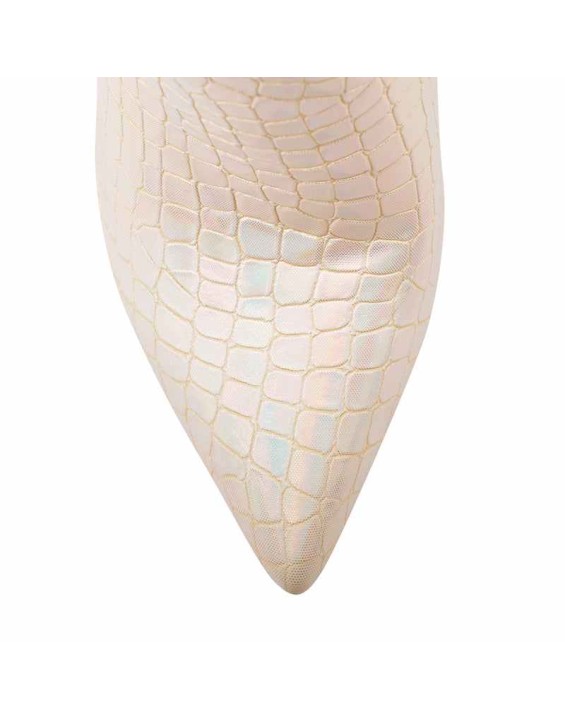 White Stone Pattern Pointed Toe High Heels Ankle Booties