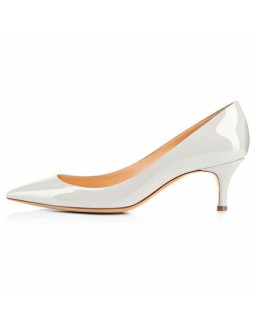 White Patent Leather Pointed Toe Slip On 2.5inches(6.5CM) High Heel Pumps