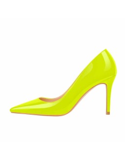 8cm Heel Patent Leather Yellow Pointed Toe High Heel Pumps