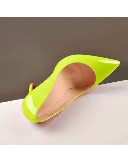 8cm Heel Patent Leather Yellow Pointed Toe High Heel Pumps