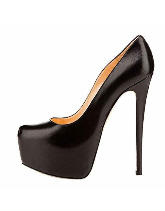 Black Matte Round Toe Super High Heel Platform Stiletto Slip On Pumps