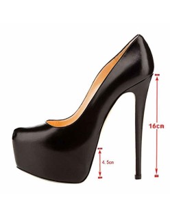 Black Matte Round Toe Super High Heel Platform Stiletto Slip On Pumps
