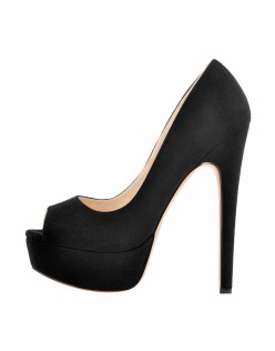 Black Peep Toe Platform Stiletto High Heel Pumps