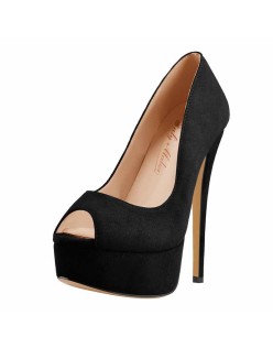 Black Peep Toe Platform Stiletto High Heel Pumps