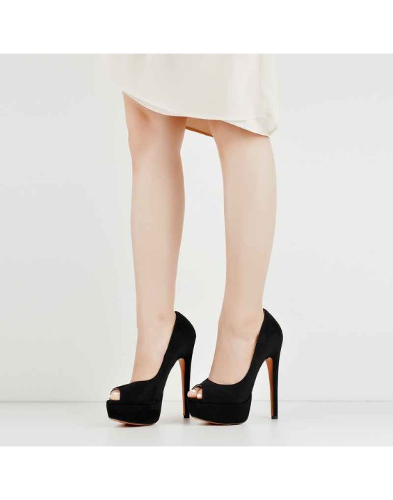 Black Peep Toe Platform Stiletto High Heel Pumps