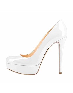 Round Toe Stiletto High Heel 2CM Platform White Slip On Pumps