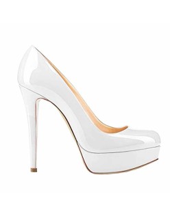 Round Toe Stiletto High Heel 2CM Platform White Slip On Pumps