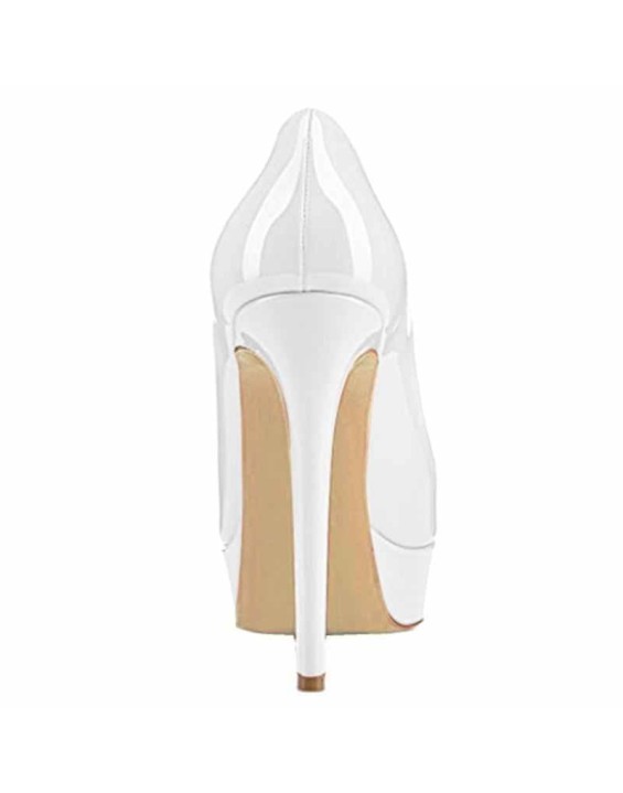 Round Toe Stiletto High Heel 2CM Platform White Slip On Pumps
