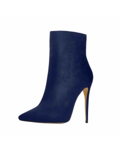 Sapphire Blue Suede Pointy Toe Stiletto High Heel Ankle Boots