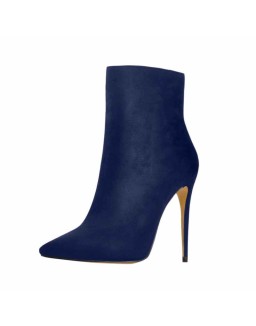 Sapphire Blue Suede Pointy Toe Stiletto High Heel Ankle Boots