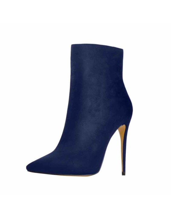 Sapphire Blue Suede Pointy Toe Stiletto High Heel Ankle Boots