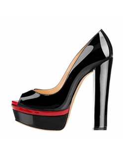 Black Peep Toe Double Platform Stiletto High Heel Pumps