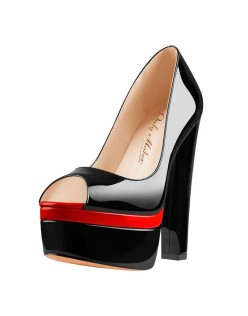 Black Peep Toe Double Platform Stiletto High Heel Pumps