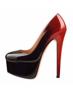 Black Red Gradient Patent Leather Rounde Toe Platform Stiletto High Heels Pumps