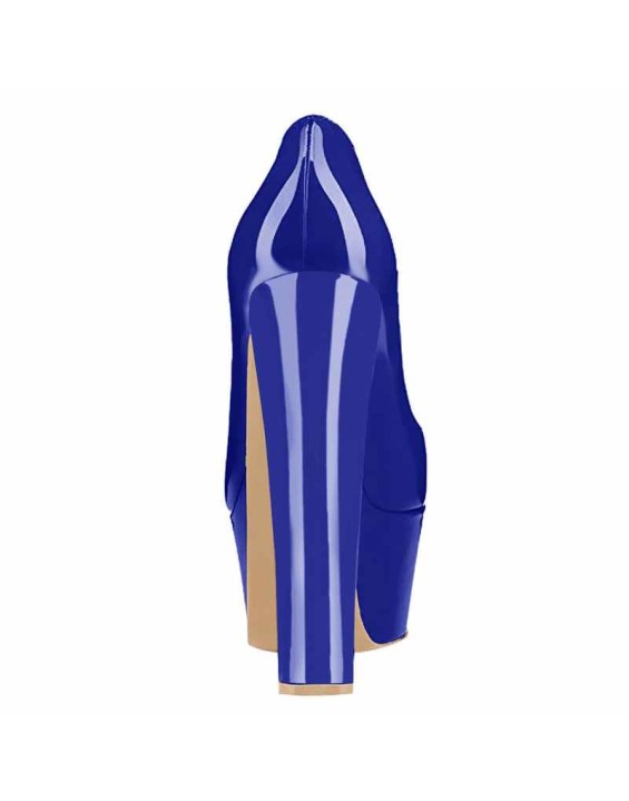 Retro Blue Round Toe Pumps Platform High Heels Stiletto Slip on Pumps
