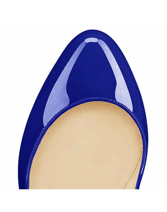 Retro Blue Round Toe Pumps Platform High Heels Stiletto Slip on Pumps