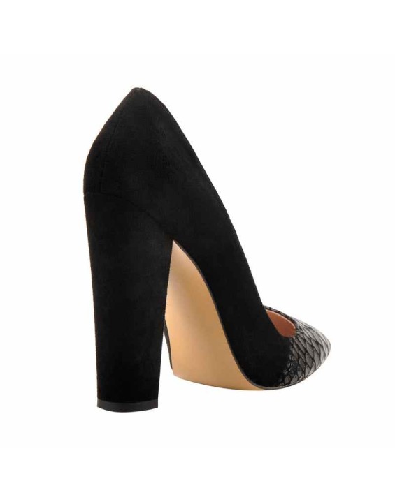 Black Pointed Toe Pumps Chunky Heels Slip on Pumps