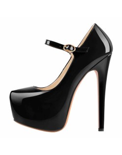 Mary Jane Platform Black Pointed Toe Stiletto High Heels Pumps