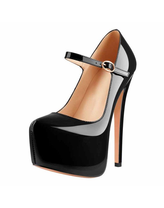 Mary Jane Platform Black Pointed Toe Stiletto High Heels Pumps
