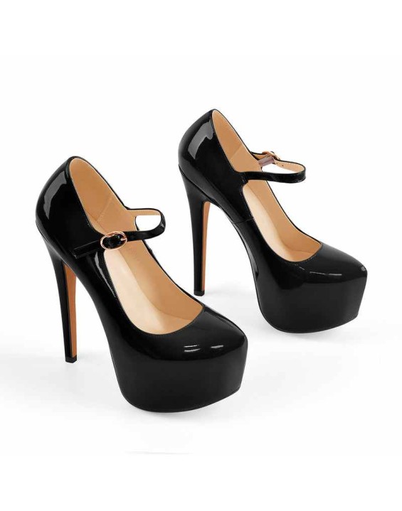 Mary Jane Platform Black Pointed Toe Stiletto High Heels Pumps