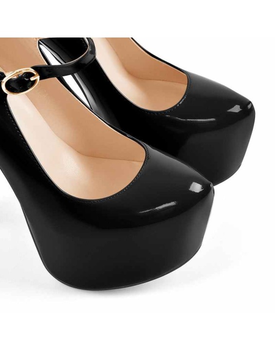 Mary Jane Platform Black Pointed Toe Stiletto High Heels Pumps