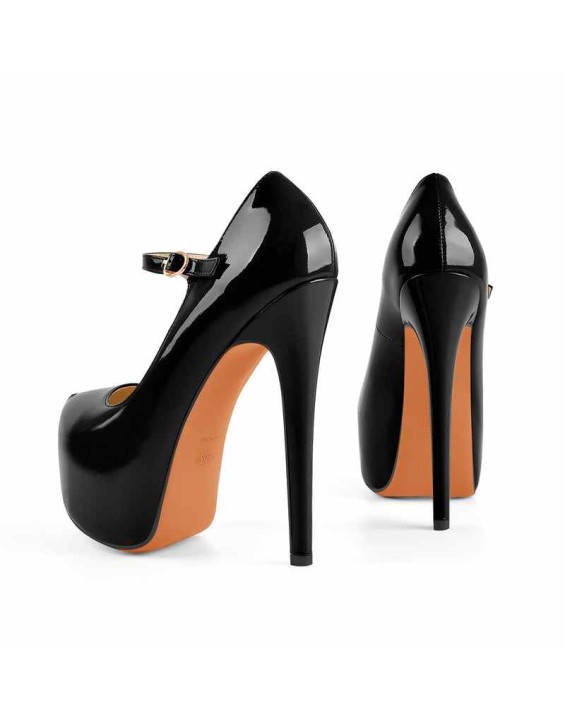Mary Jane Platform Black Pointed Toe Stiletto High Heels Pumps