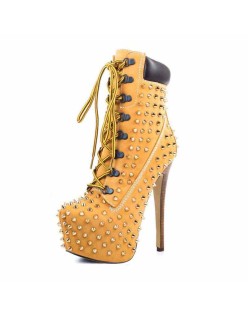 Heeled Work Boots Lace-Up Rivet Boots