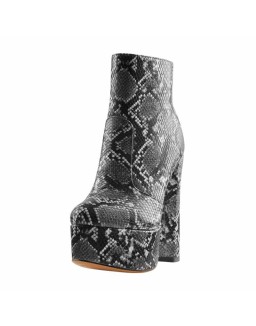 Snake Print Heeled Ankle Boots Platform High Heels Booties