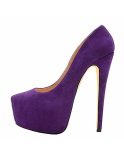 Purple Classic Platform Round Toe Pumps Chunky Heels