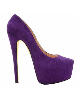 Purple Classic Platform Round Toe Pumps Chunky Heels