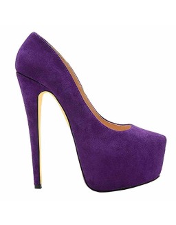 Purple Classic Platform Round Toe Pumps Chunky Heels