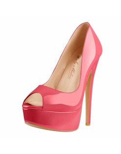 Retro Pink Platform Pumps Peep Toe Stiletto Pumps