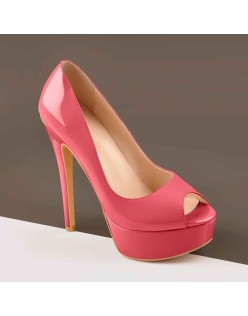 Retro Pink Platform Pumps Peep Toe Stiletto Pumps